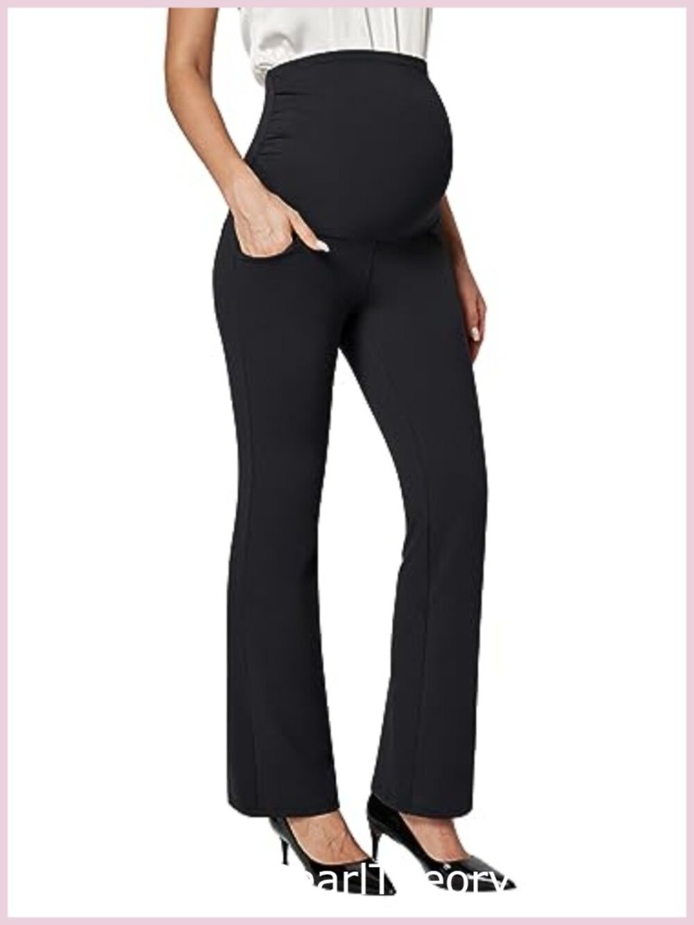 Maternity Pants Over Belly Stretchy Work Slacks with Pockets Shirred Sides